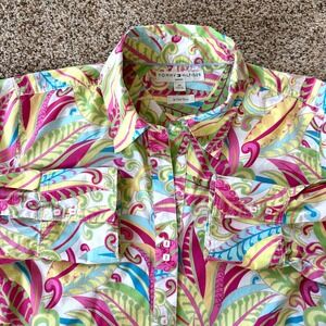 VTG Tommy Hilfiger Women 20 Stretch ButtonUp Shirt Bright Floral Multi Color Y2K